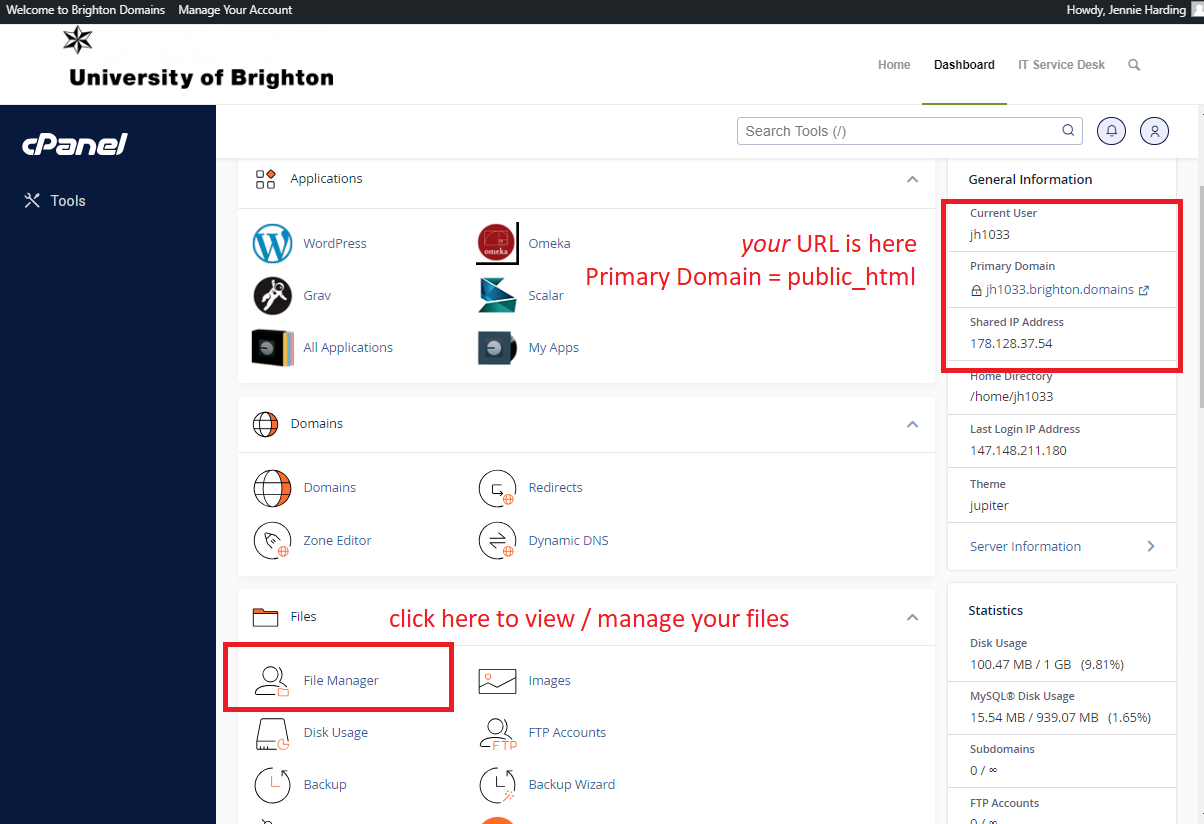 Brighton Domains dashboard